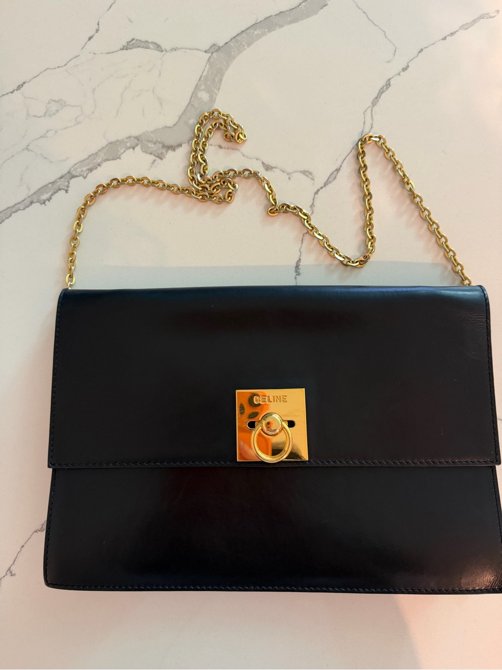 Celine Black Leather Crossbody with Gold Chain and Signature Lock - Picture 12 of 14